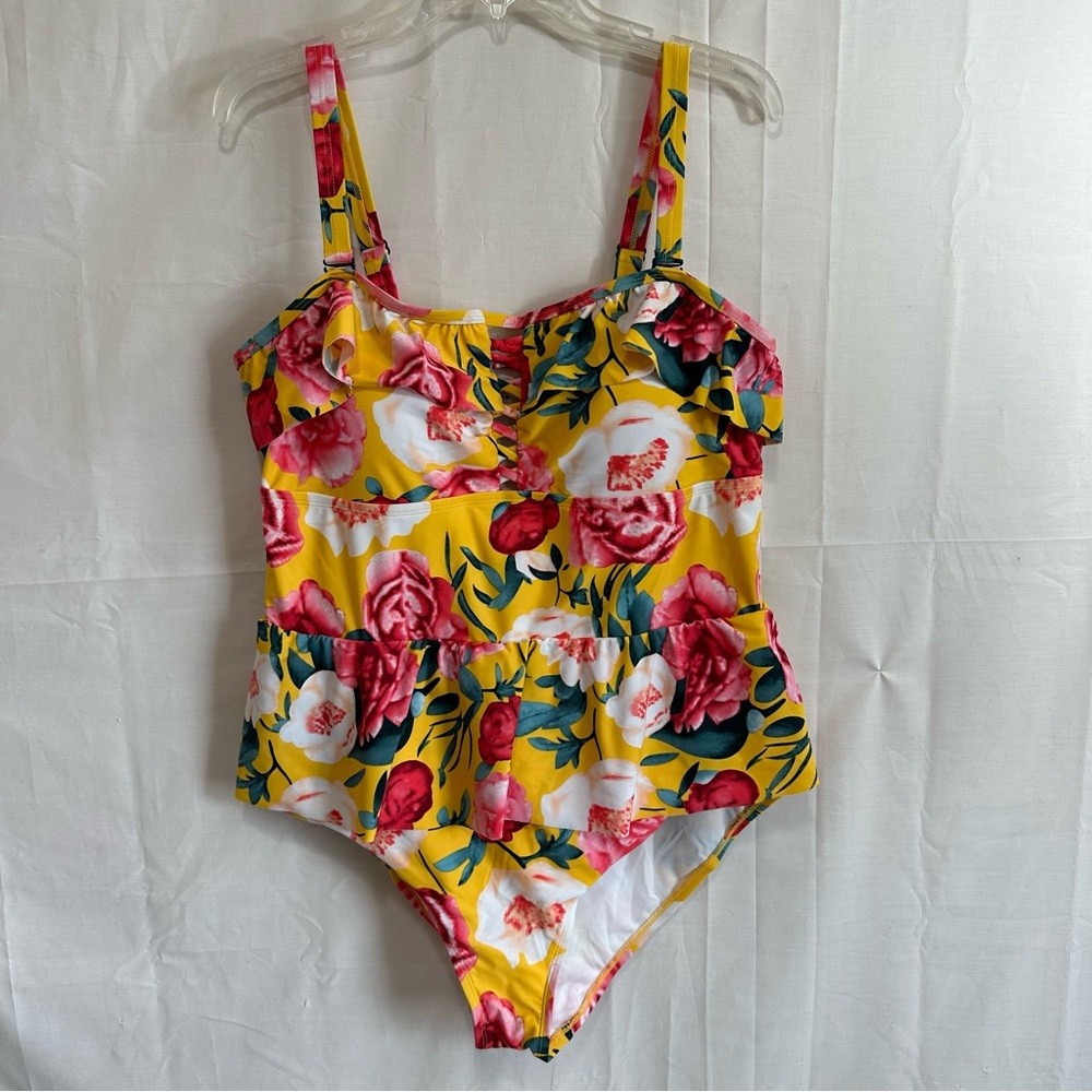 Women’s Floral One Piece Swimsuit in Yellow & Pink Size 2X - Picture 1 of 9